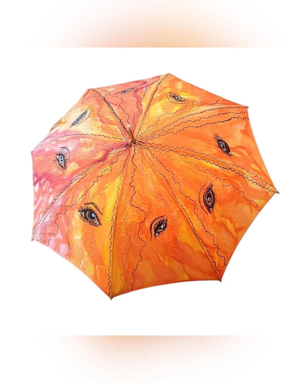 Handpainted signed Silk Parasol Umbrella One of a kind "EYES"